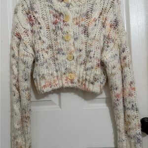 Urban Outfitters Cream Cardigan Sweater with Floral Design